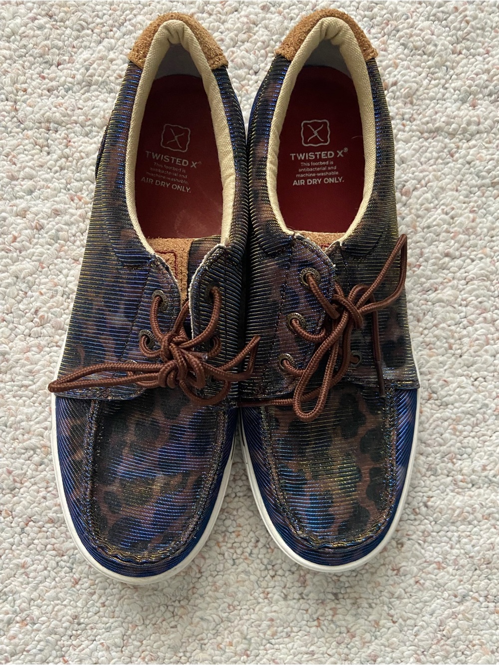 Twisted Women’s Blue and Brown Leopard-Pattern Boat Shoes